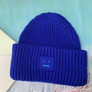Acne Studios Blue Square Smiley Face Knitted Hat